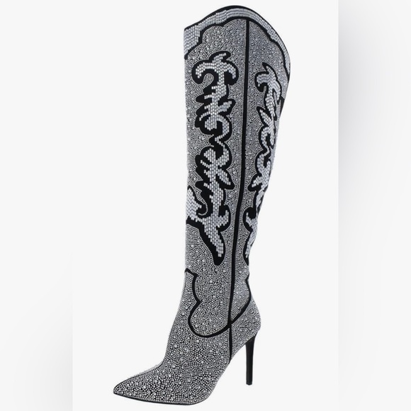 INC International Concepts NWT Sz 6.5 Black Rhinestone Embellished Boots (SH150) - Picture 2 of 15